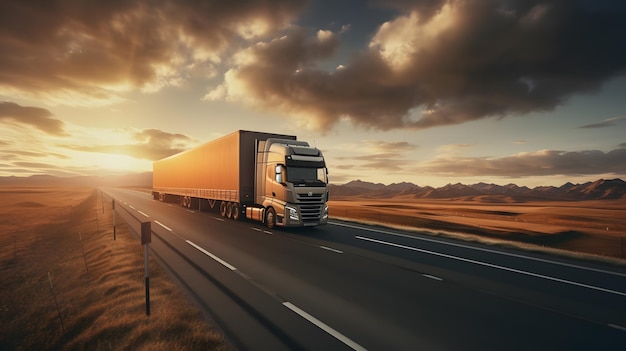 Rolling Horizon Big Rig Truck Silhouetted Against Cloudy Skies