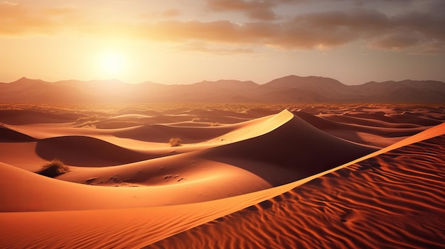 Foto sfondo di dune di sabbia rotolanti con cielo sfumato arancione