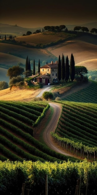 Rolling Vineyards Tuscan Countryside Charm Mobile Wallpaper Generative AI