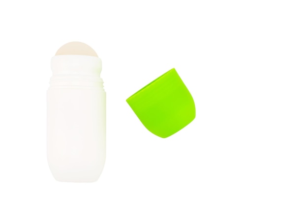 Photo rollon body deodorant in a white plastic tube with a green cap