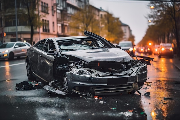 Rollover car crash accident on street of city Generative AI