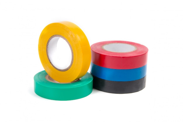 Rolls of colored insulating tape isolated