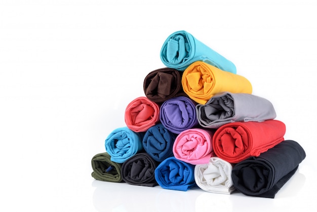 Rolls of colorful cotton T-shirts