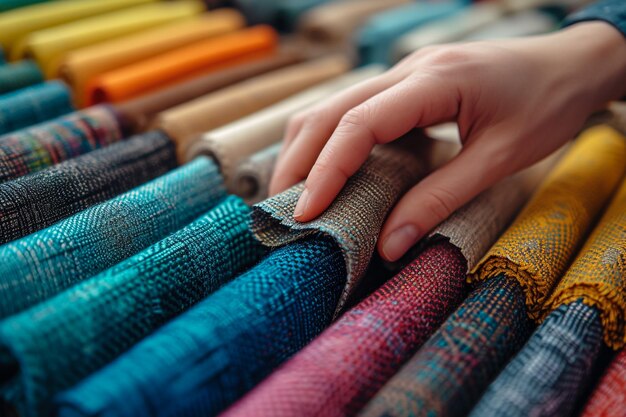 Rolls of fabric and textiles in a shop or store