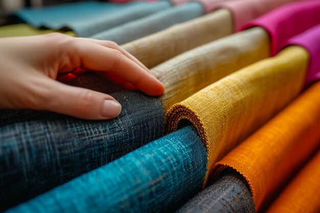 Rolls of fabric and textiles in a shop or store