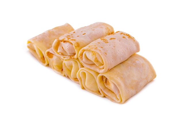 Rolls of pancakes isolated on white