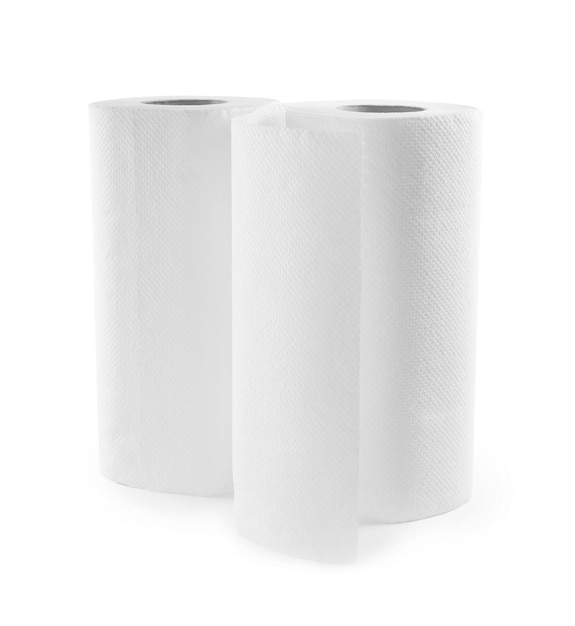 Rolls of paper towels on white background