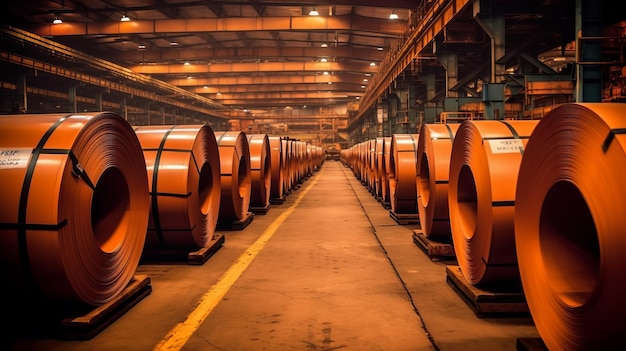 rolls of steel sheet in a warehouse