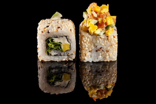 rolls of sushi with different fillings