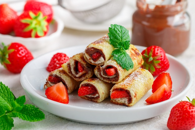 Rolls with chocolate closeup