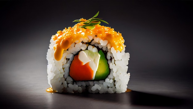 A rolls with salmon avocado tuna and cucumber isolated on white background Fresh hosomaki pieces with rice and nori Closeup of delicious japanese food with sushi roll generative ai