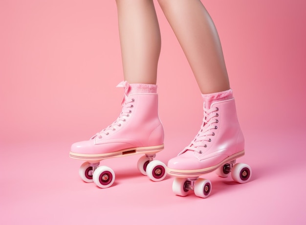 rolschaatsers op roze achtergrond