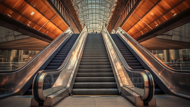 Roltrap in de lobby van de metro in een grote stad een stedelijk concept van opwaartse mobiliteit