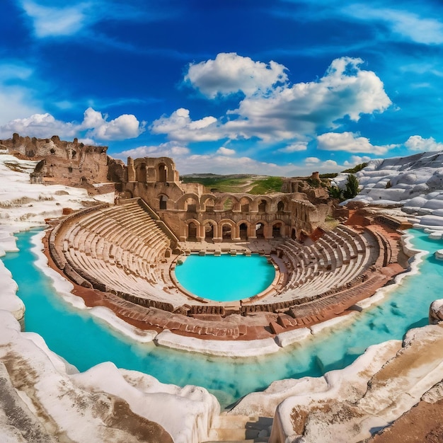 Photo roman amphitheater in the ruins of hierapolis in pamukkale