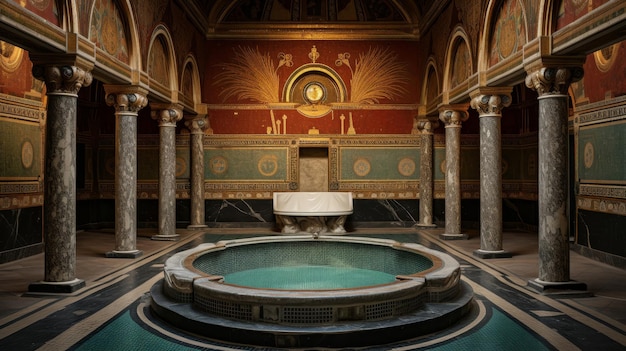 Photo roman bathhouse interior features elaborate mosaic designs on walls