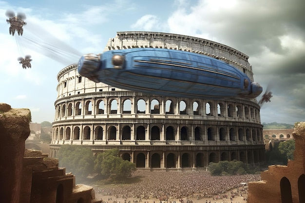 Foto colosseo romano in un ambiente futuristico illustrazione generativa ai