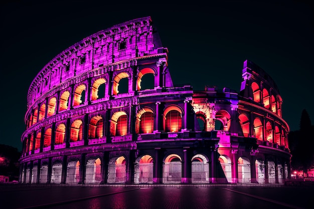 Roman Colosseum building neon