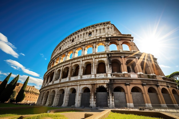 Roman colosseum and sunny blue sky