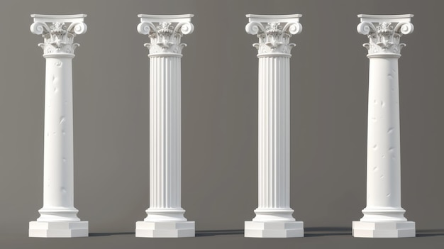 Римская колонна, сделанная из белой глины Реалистическая 3D-иллюстрация здания греческого храма с столбом из камня Античная мраморная колоннада для исторического здания Декоративный дизайн фасада