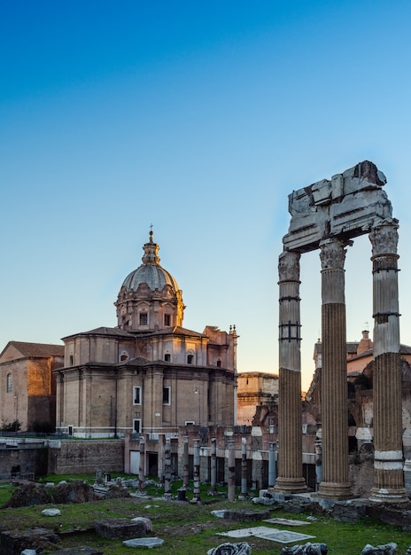 Roman Forum in Rome, Italy during sunrise or sunset