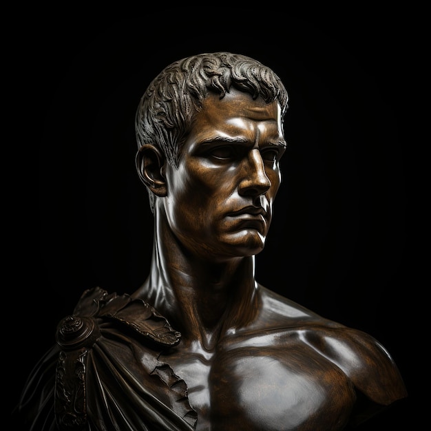 Photo roman head statue isolated on black baground