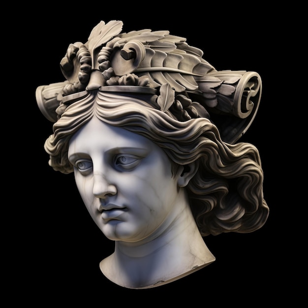 Foto statua di testa romana isolata su un fondo nero