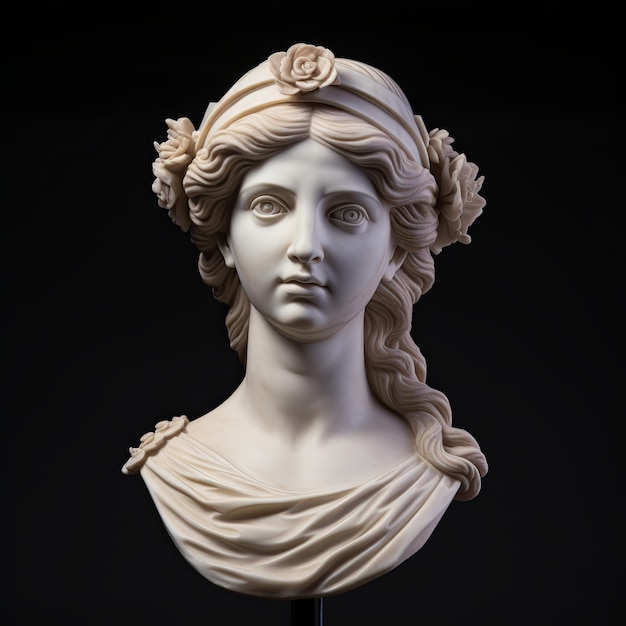 roman head statue Isolated on black baground