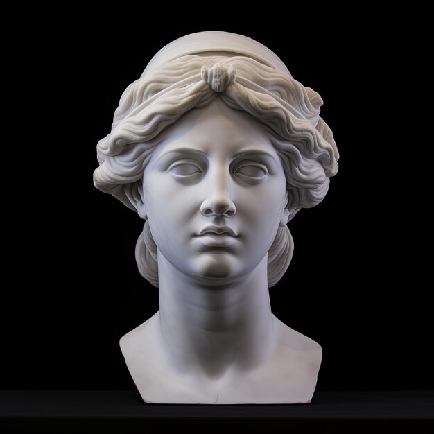 Photo roman head statue isolated on black baground