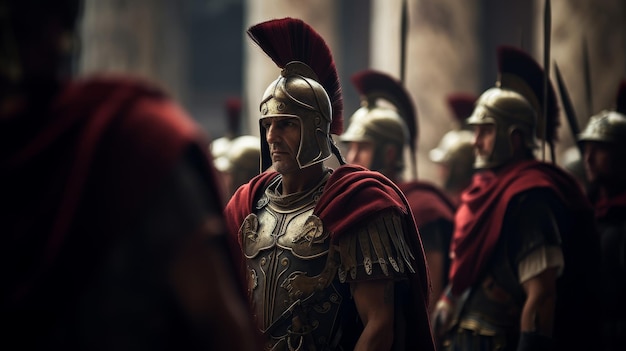 Photo roman legionnaires salute fallen in amphitheater