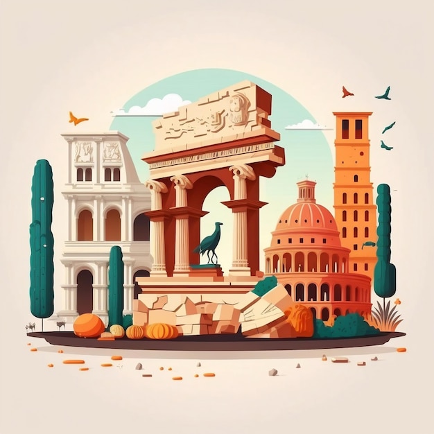 Roman monuments in children's cartoon style Generative AI