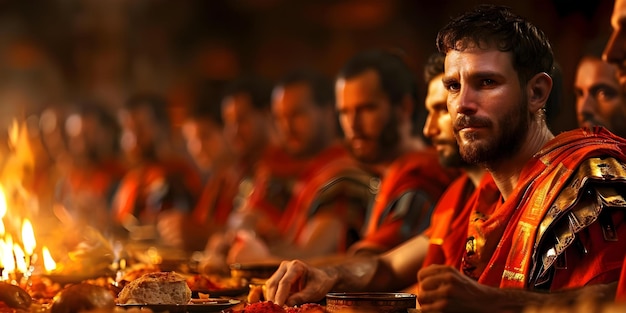 Photo roman patricians at extravagant banquet showcasing social aspects of ancient roman feasts concept ancient rome patricians banquets social aspects feast