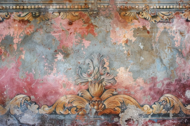 Roman scratched fresco decor background with more motifs and textures