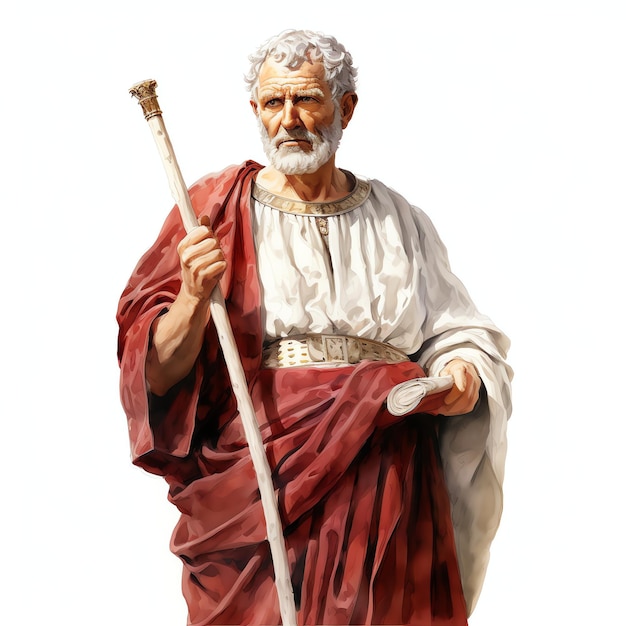 Photo roman senator in a toga holding a scroll and staff illustration