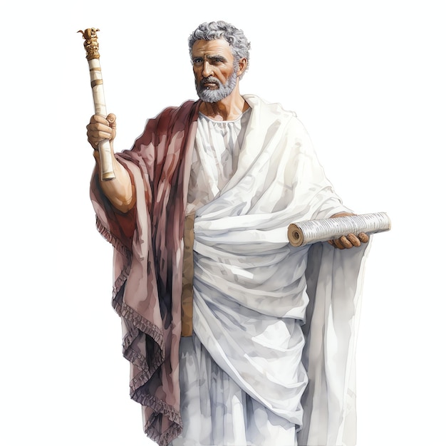 Photo roman senator in a toga holding a scroll and staff illustration