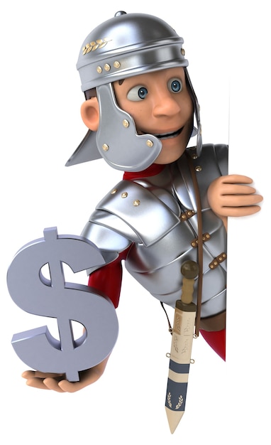 Roman soldier holding a dollar sign