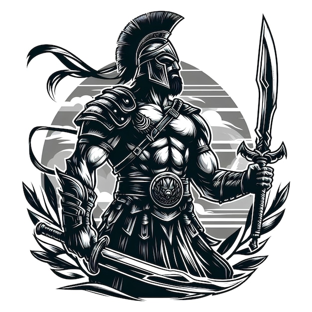 roman soldier with two swords white background