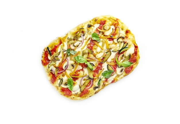 Roman square vegetarian pizza isolated, top view