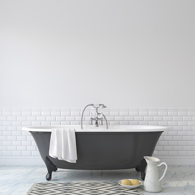 Photo romance bathroom. interior mock-up. 3d render.