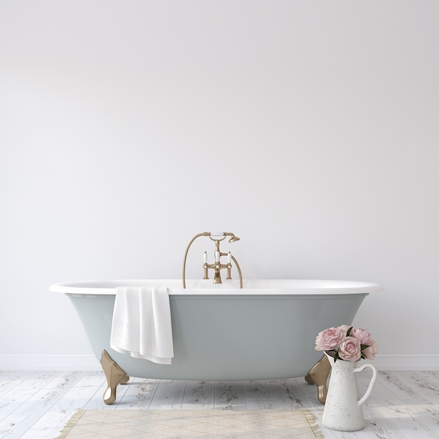 Фото Романтическая ванная комната. макет интерьера. 3d рендеринг.
