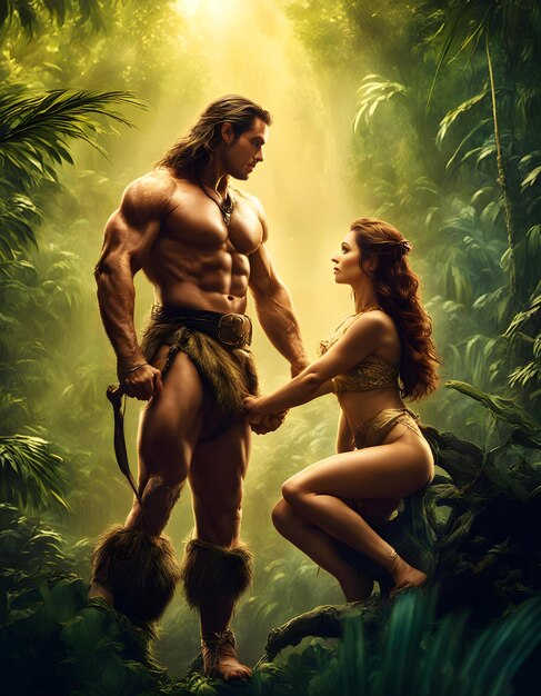 Photo the romance of tarzan and his wife in the jungle