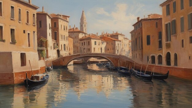 Photo romance of a venetian canal in an impressionist manner reflections of historic buildings on water