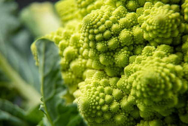 Romanesco-broccolikop op een donker stenen oppervlak kool close-up fibonacci-reeks voor liefhebbers van wiskunde