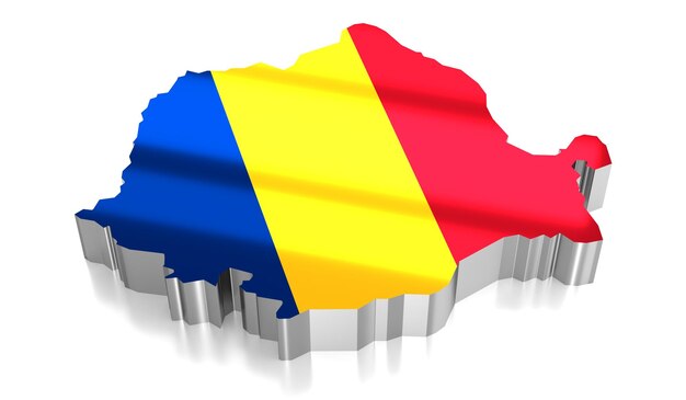 Foto illustrazione 3d dei confini e della bandiera della romania