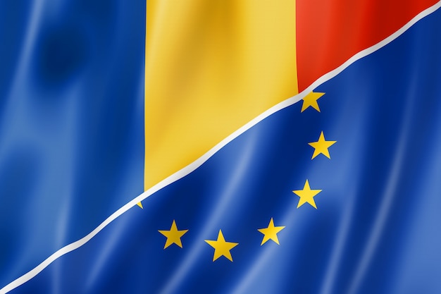 Флаг Румынии и Европы