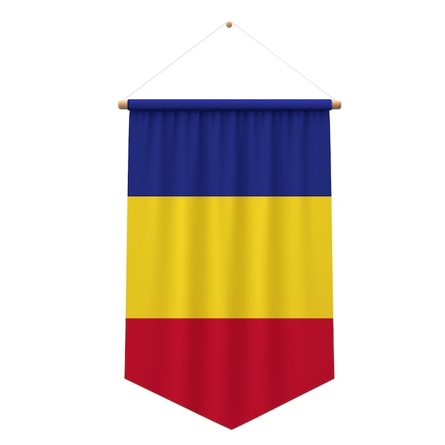 Romania flag cloth hanging banner 3D Rendering