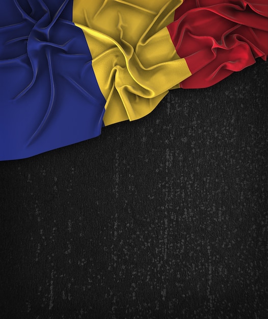 Румыния Флаг Урожай на гранж Черная доска с пространством для текста
