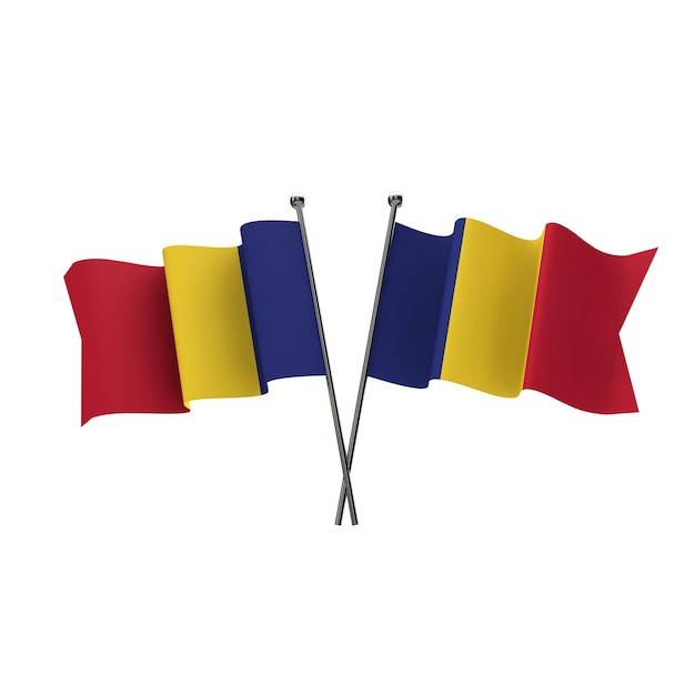 Photo romania flags crossed isolated on a white background 3d rendering