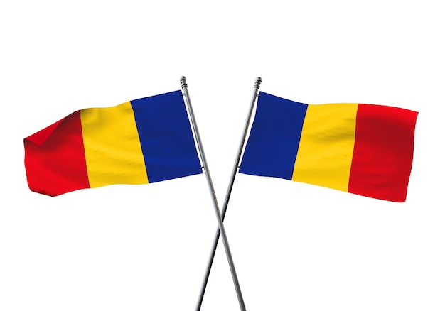 Romania flags crossed isolated on a white background d rendering