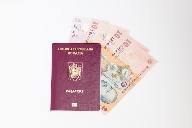 Romanian EU passport on a white background