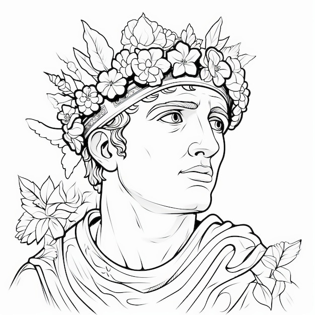 Romaninspired Flower Crown Portrait Detailed Drawing Of Nero In Cartoon Style